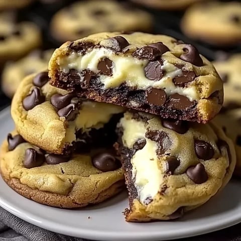 Chocolate chip cookies piled on a serving plate.