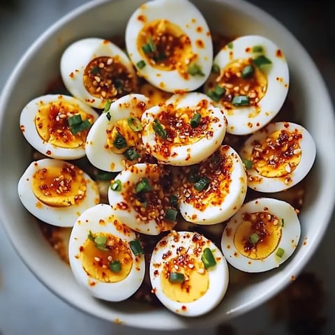 A bowl full of seasoned eggs.