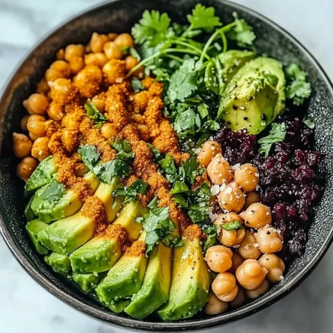 A bowl stacked with avocado, chickpeas, and plenty of veggies.